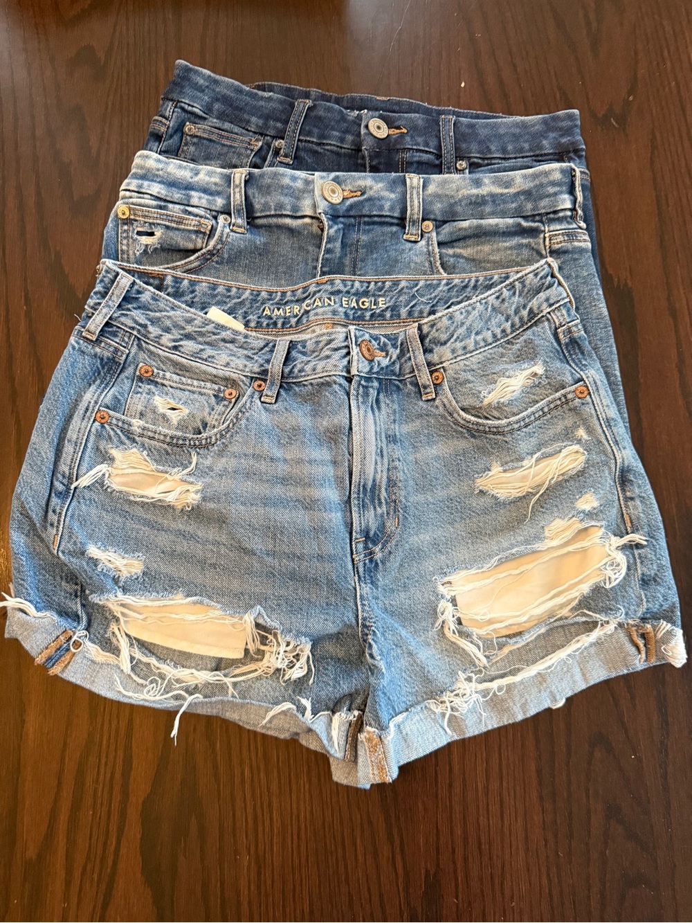 Lot of 3 American Eagle Shorts Size 8 Curvy Hi-Rise + Tomgirl Distressed Denim